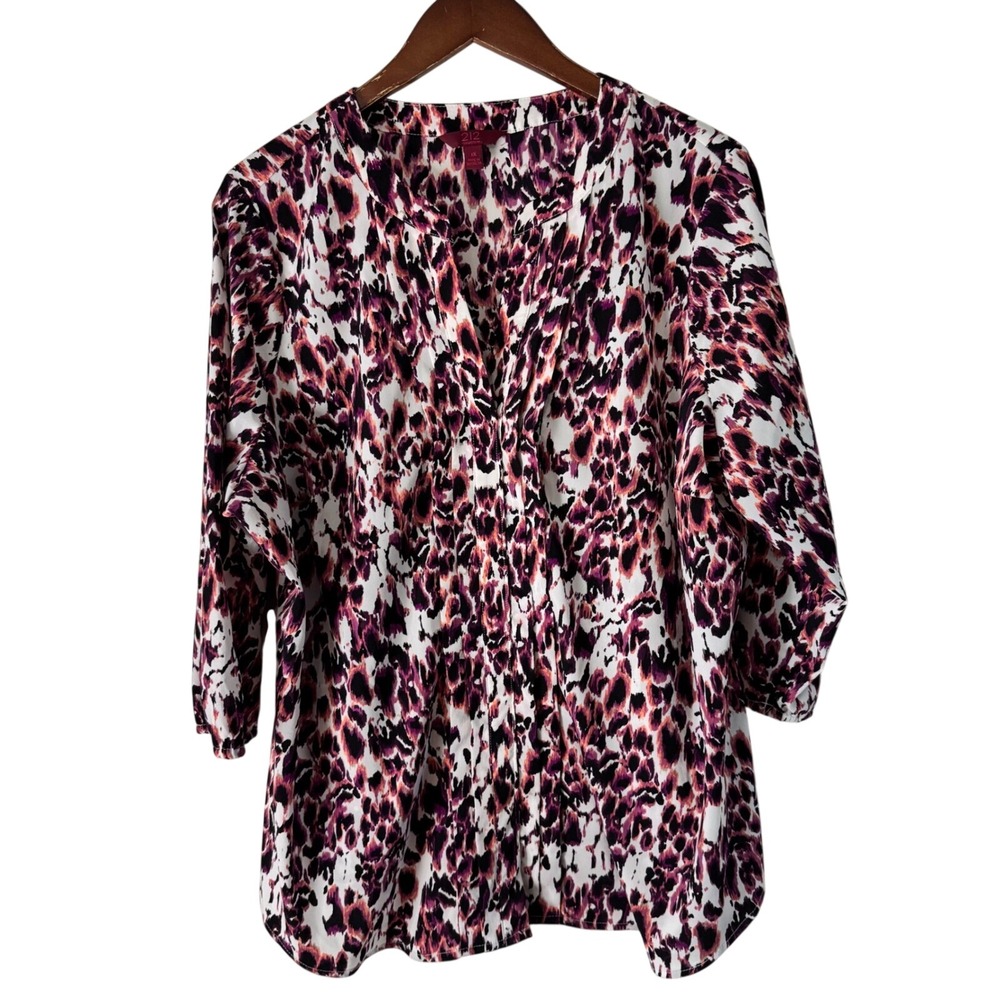 212 Collection Animal Print Blouse V-Neck 3/4 Sleeve‎ Top Career 1X